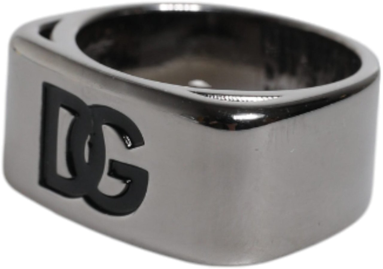 Dolce & Gabbana Silver Tone Brass Anello DG Logo Ring Divers