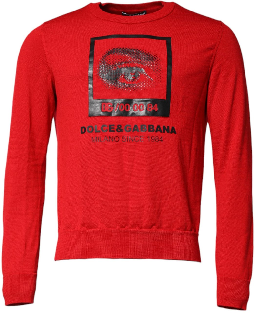 Dolce & Gabbana Red Eye Print Crew Neck Men Pullover Sweater Rood