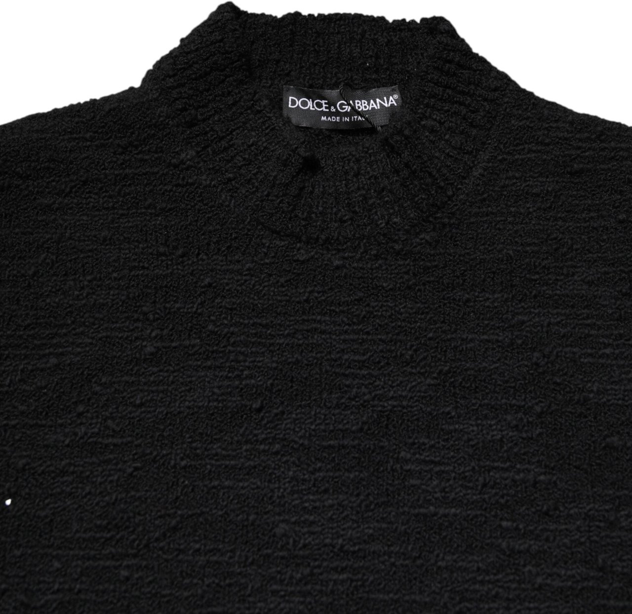Dolce & Gabbana Black Wool Knit Crew Neck Pullover Sweater Zwart