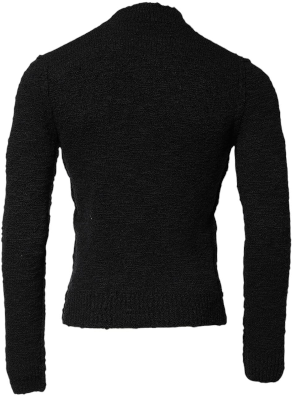 Dolce & Gabbana Black Wool Knit Crew Neck Pullover Sweater Zwart