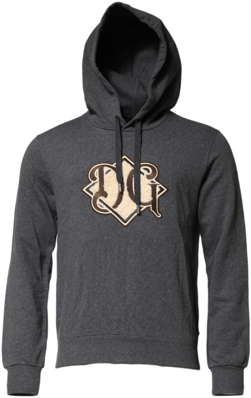 Dolce & Gabbana Gray Logo Patch Hooded Sweatshirt Sweater Blauw