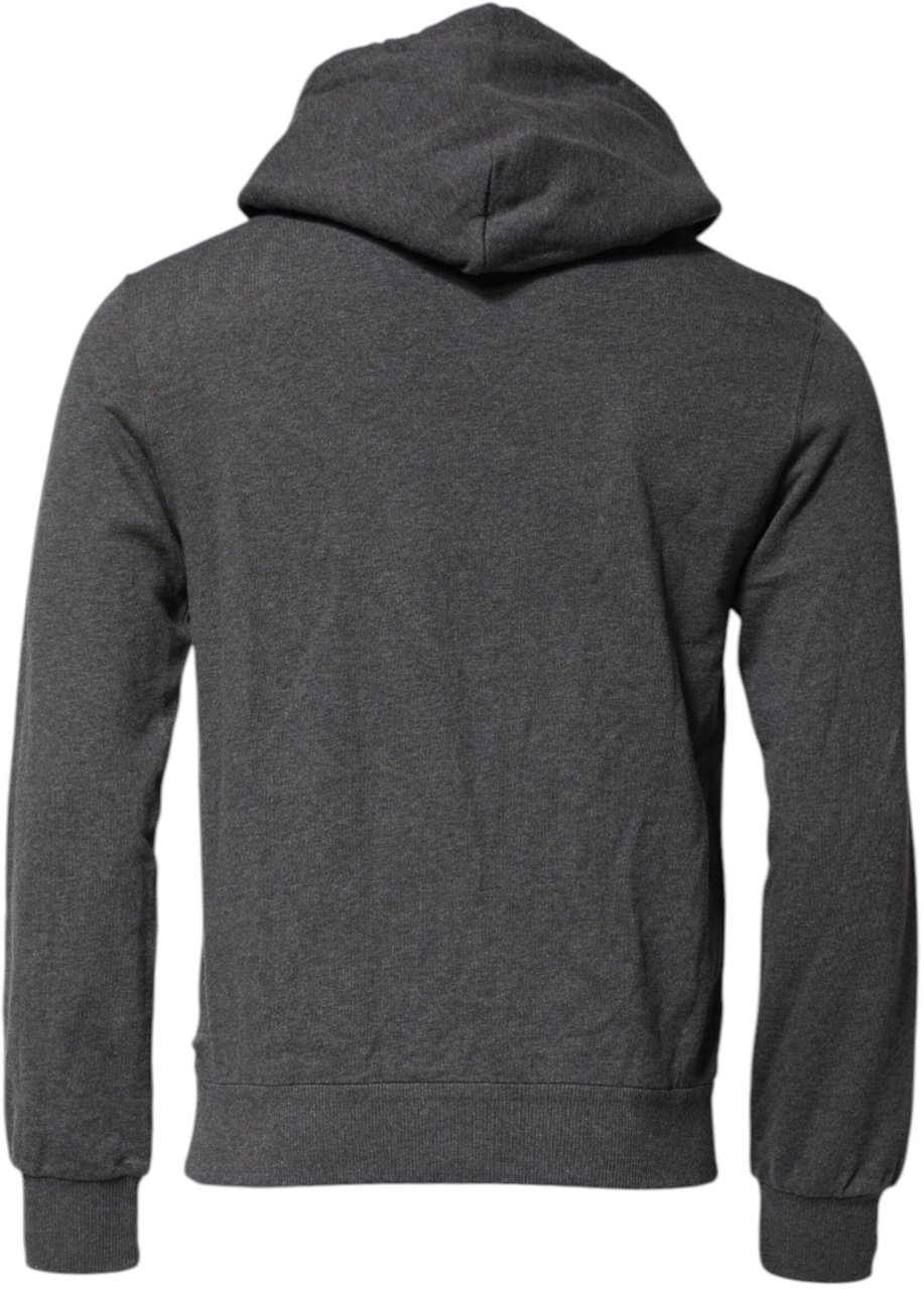 Dolce & Gabbana Gray Logo Patch Hooded Sweatshirt Sweater Blauw