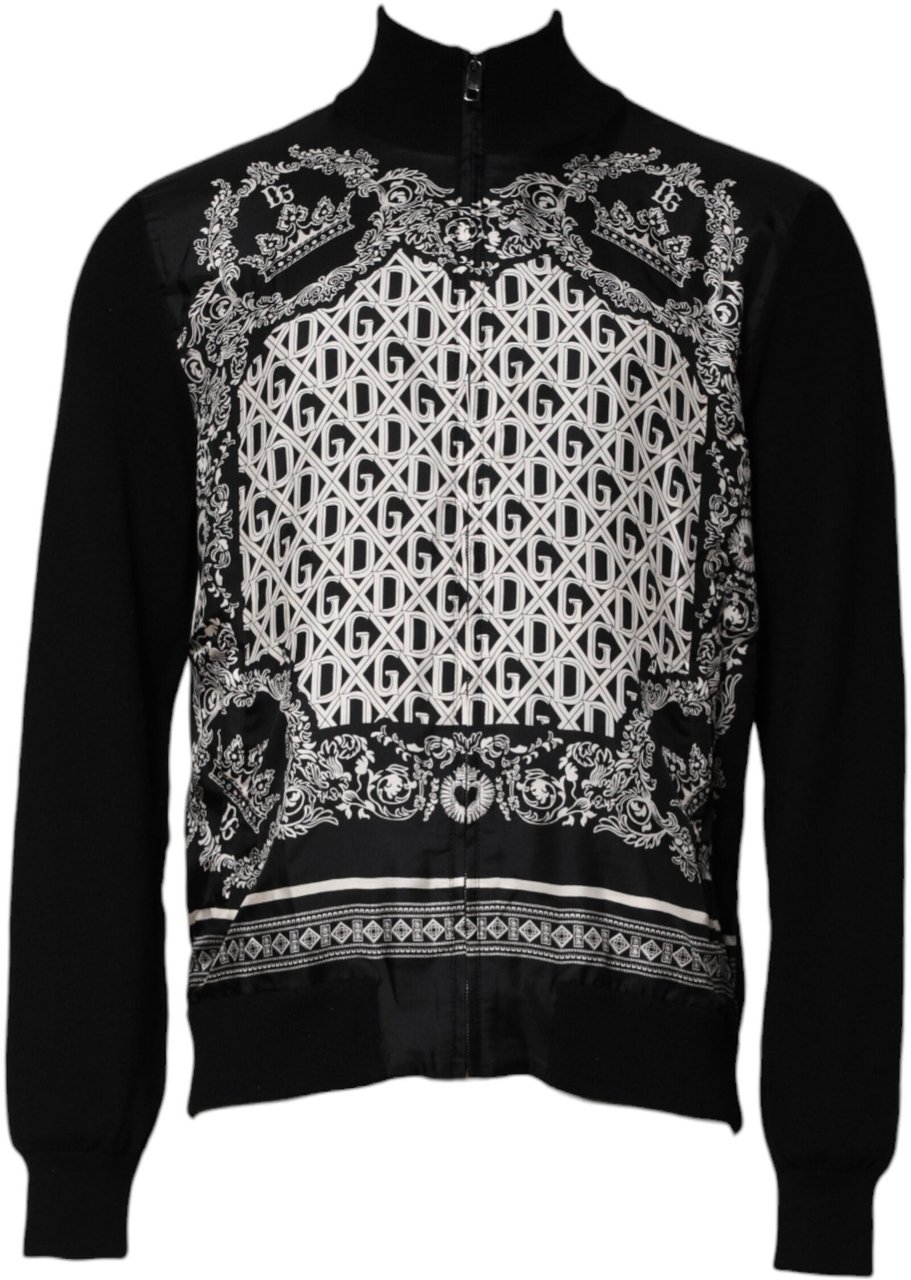 Dolce & Gabbana Black White Bandana Print Full Zip Sweater Divers