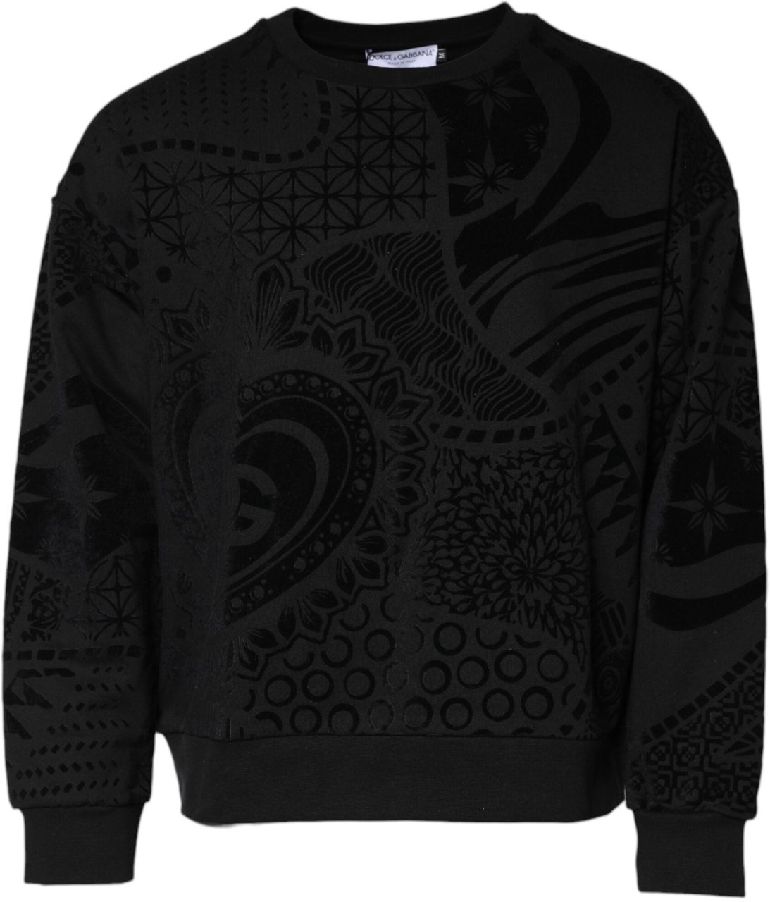 Dolce & Gabbana Black Printed Crew Neck Sweatshirt Sweater Zwart