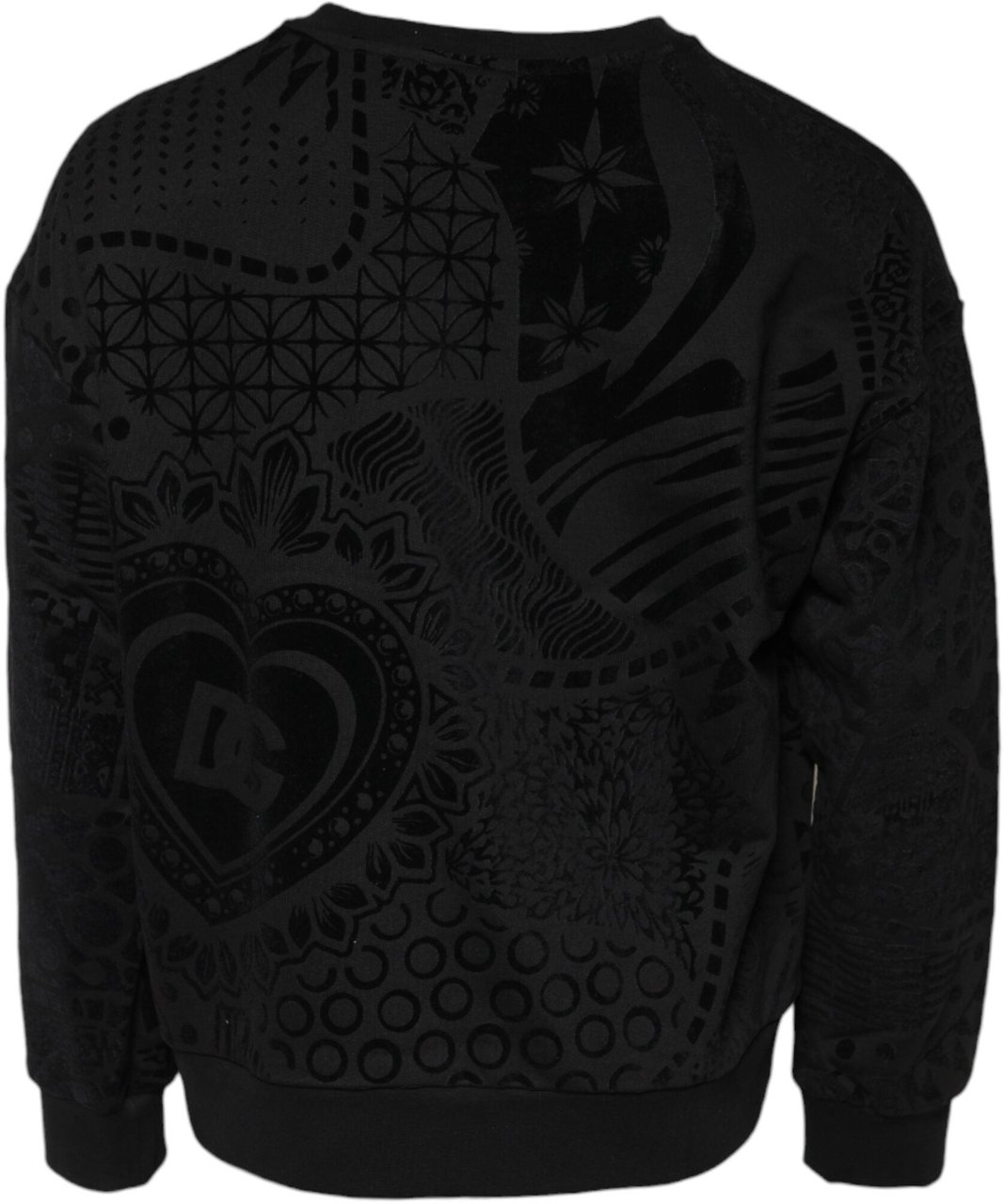 Dolce & Gabbana Black Printed Crew Neck Sweatshirt Sweater Zwart