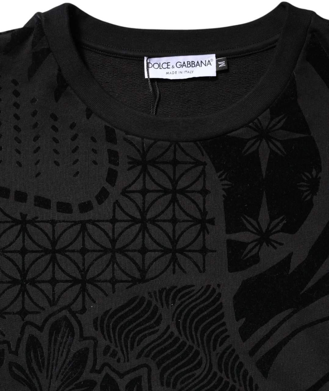 Dolce & Gabbana Black Printed Crew Neck Sweatshirt Sweater Zwart