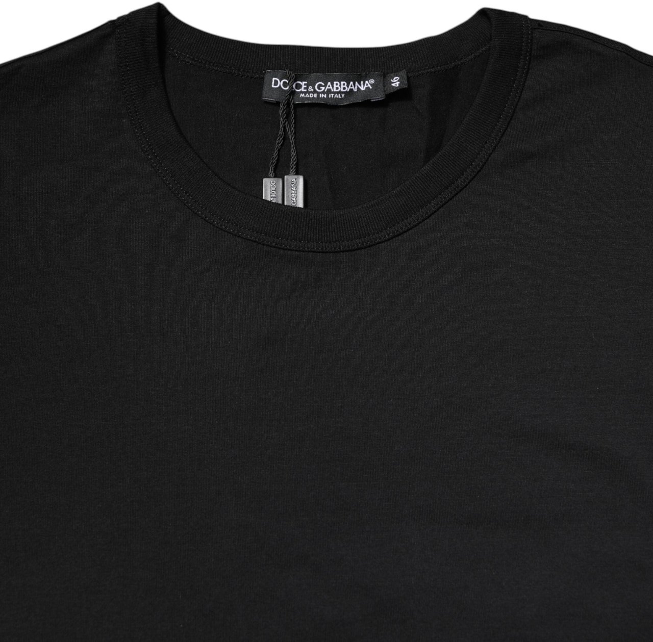 Dolce & Gabbana Black Cotton Short Sleeves Round Neck T-shirt Zwart