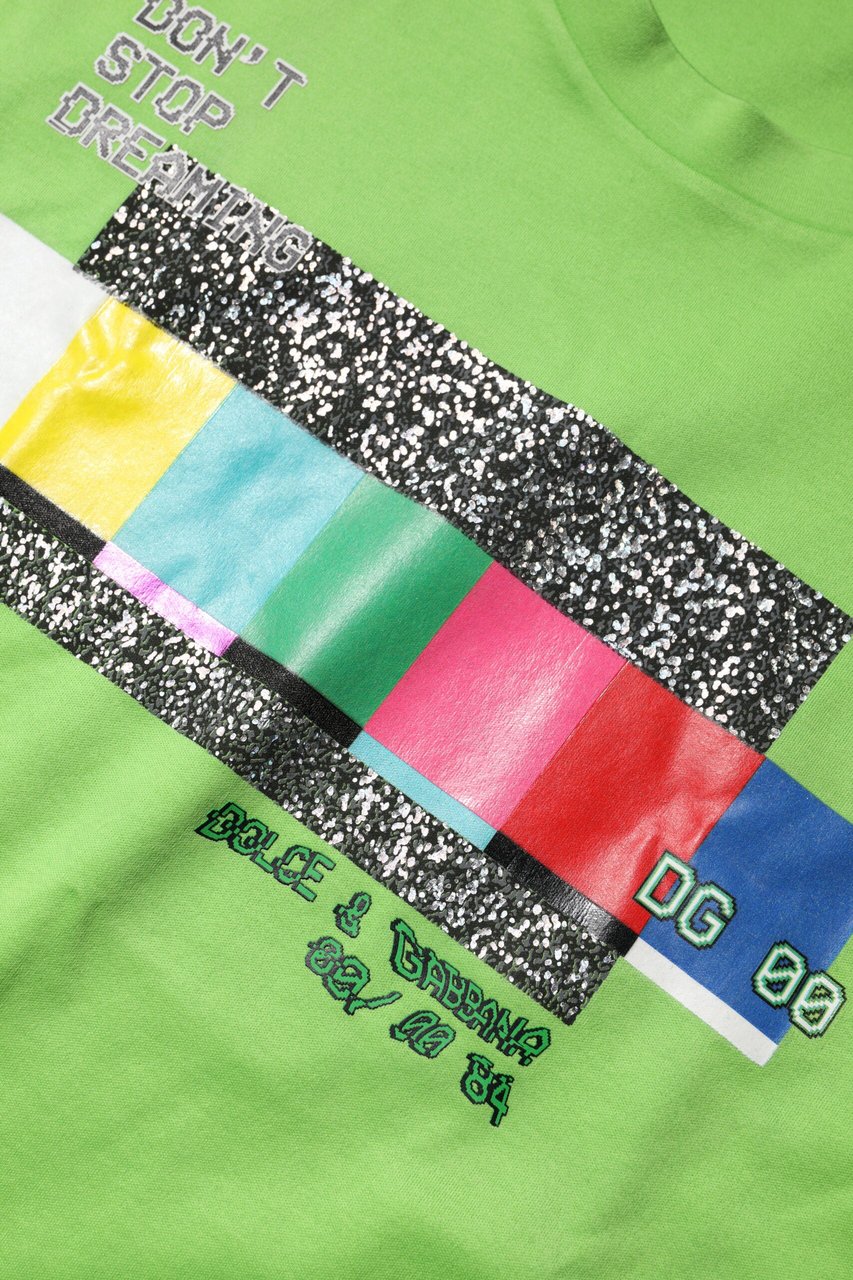 Dolce & Gabbana Green Graphic Printed Round Neck T-shirt Groen