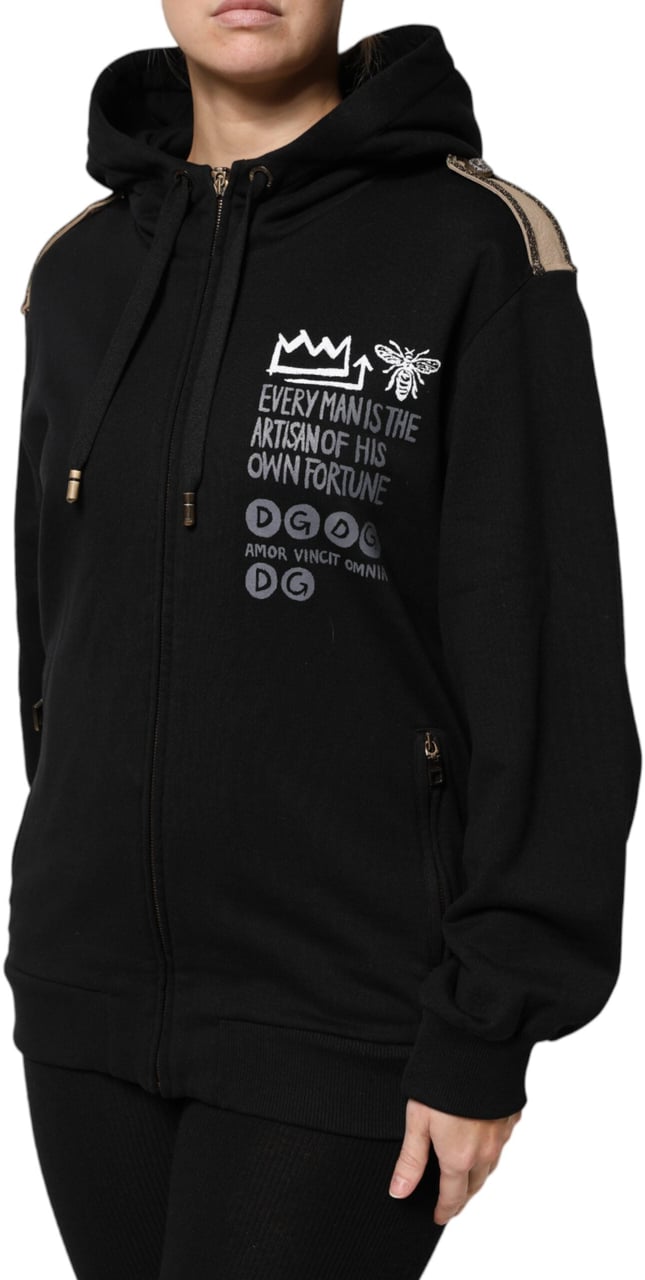 Dolce & Gabbana Black Logo Hooded Full Zip Sweatshirt Jacket Zwart