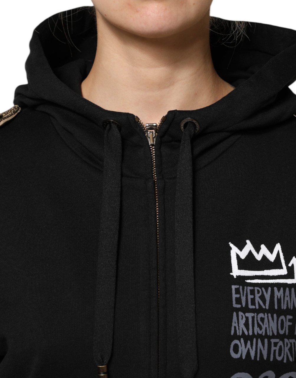Dolce & Gabbana Black Logo Hooded Full Zip Sweatshirt Jacket Zwart