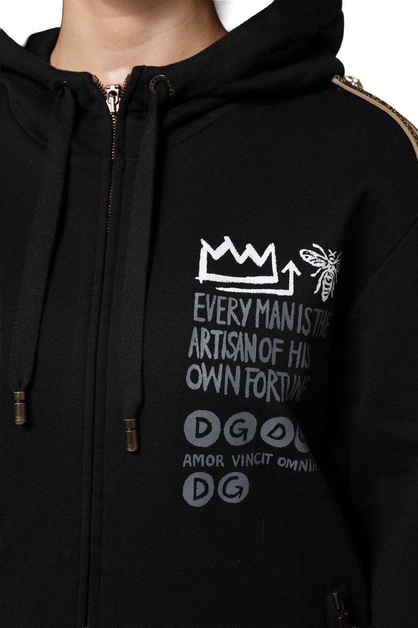 Dolce & Gabbana Black Logo Hooded Full Zip Sweatshirt Jacket Zwart