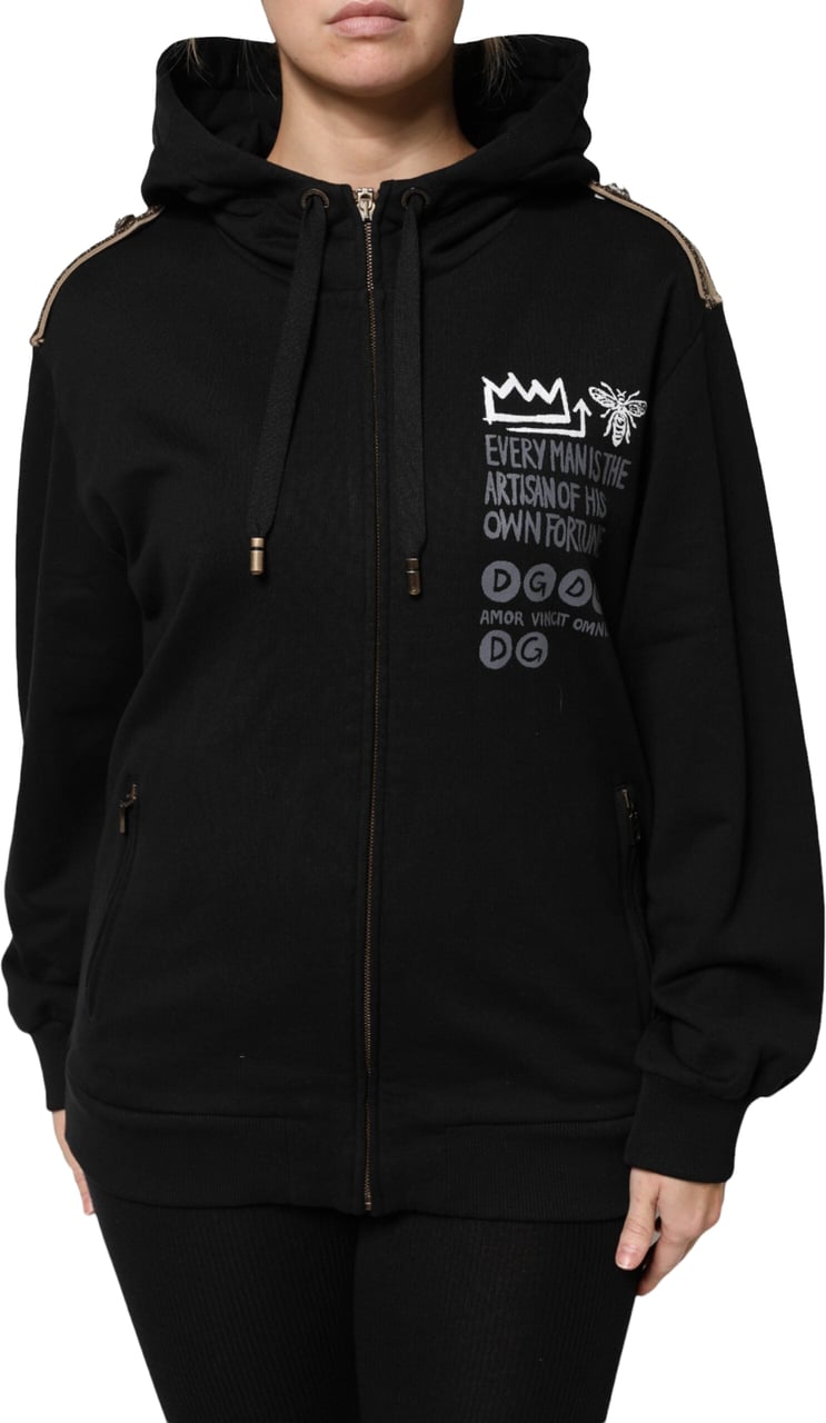 Dolce & Gabbana Black Logo Hooded Full Zip Sweatshirt Jacket Zwart