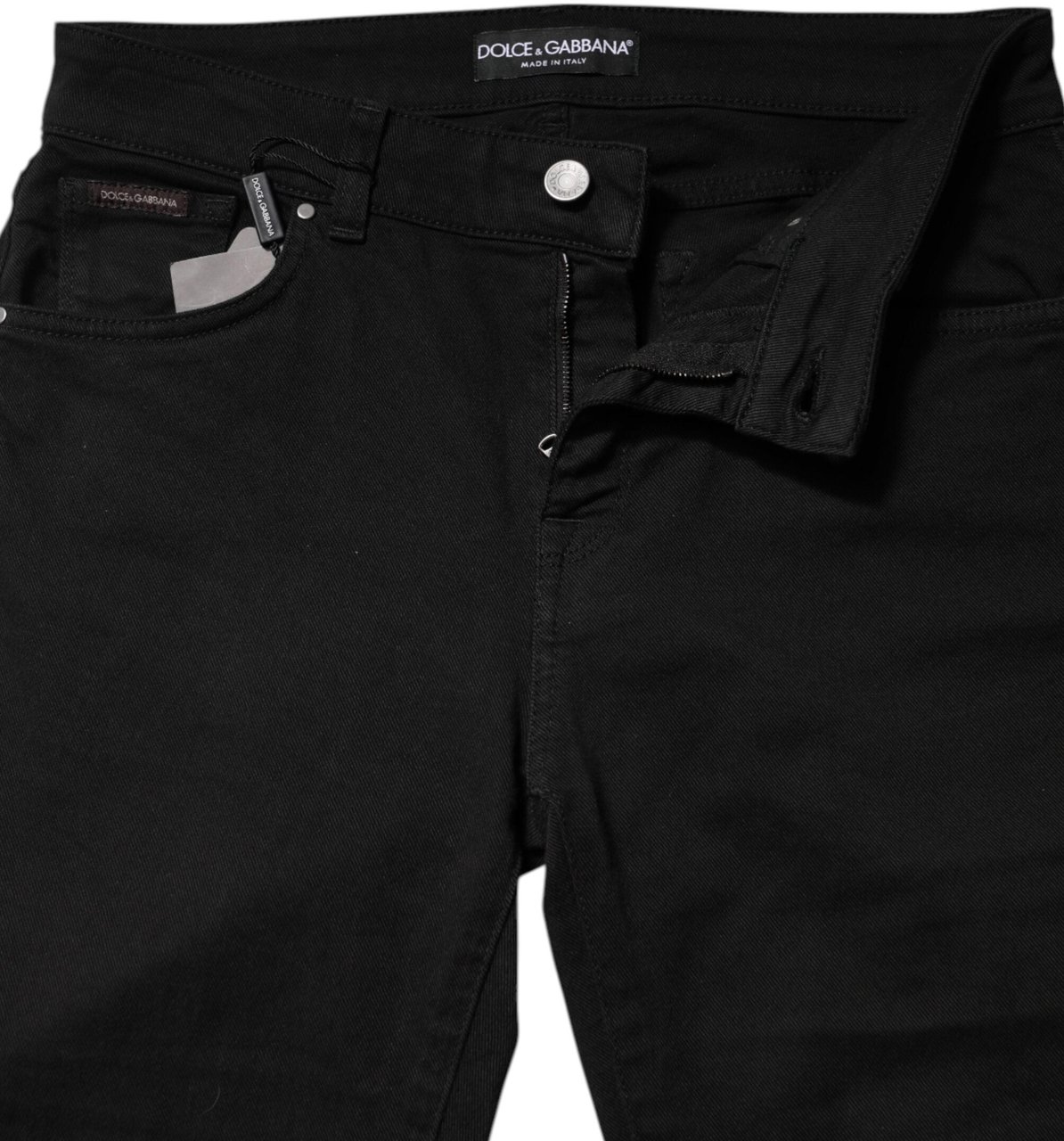Dolce & Gabbana Black Cotton Logo Mid Waist Skinny Denim Jeans Zwart