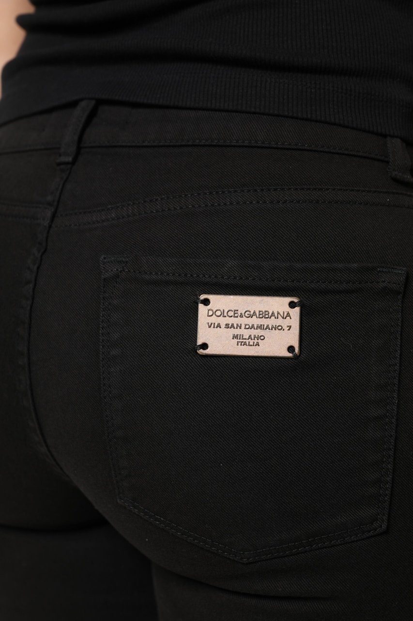 Dolce & Gabbana Black Cotton Logo Mid Waist Skinny Denim Jeans Zwart