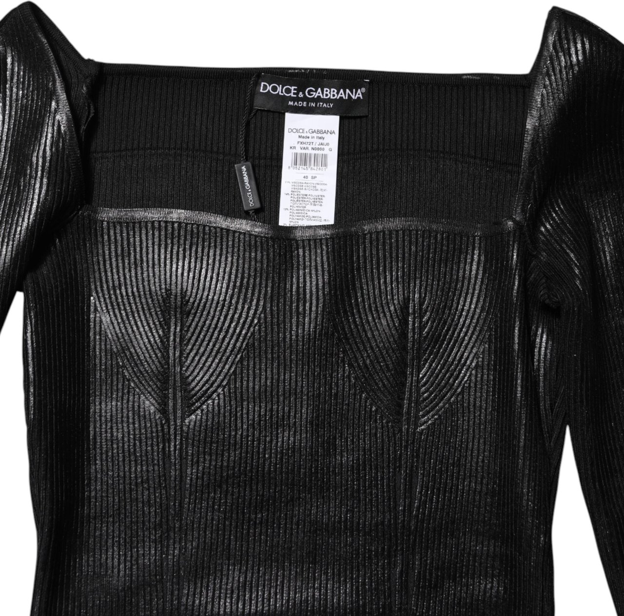 Dolce & Gabbana Black Viscose Long Sleeves Fitted Blouse Top Zwart