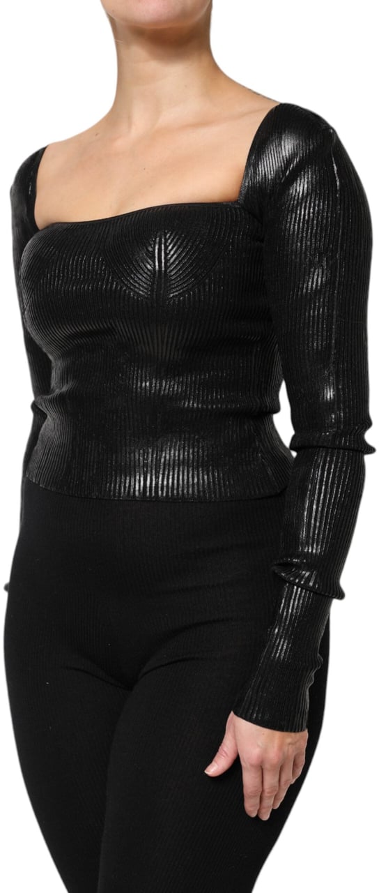 Dolce & Gabbana Black Viscose Long Sleeves Fitted Blouse Top Zwart