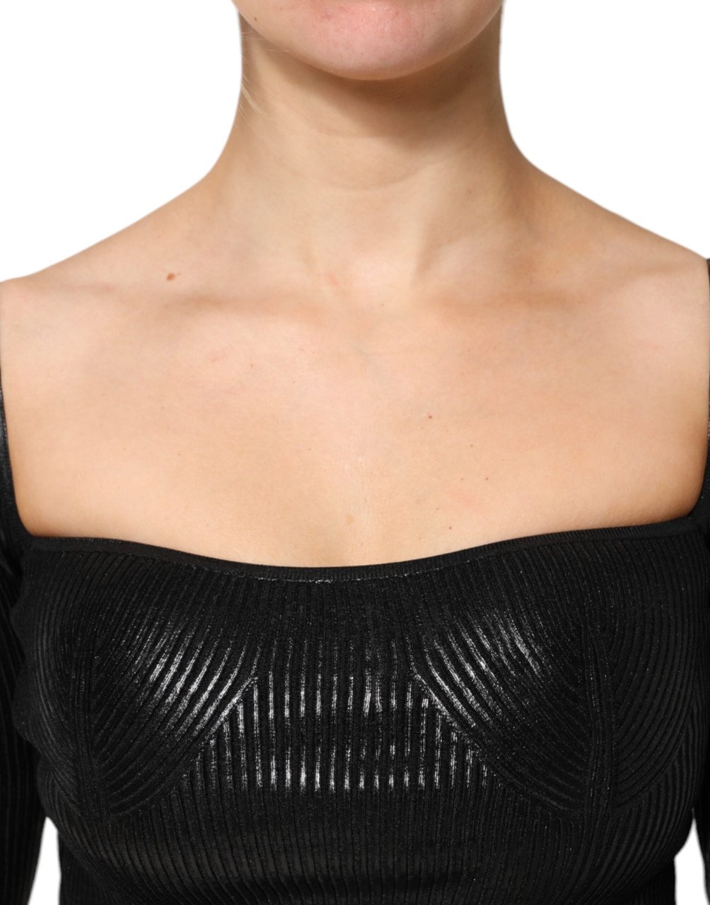 Dolce & Gabbana Black Viscose Long Sleeves Fitted Blouse Top Zwart