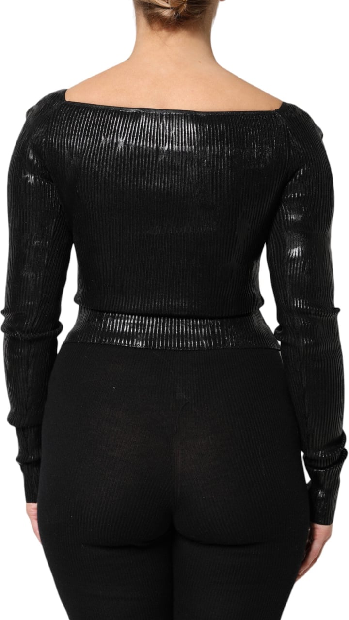 Dolce & Gabbana Black Viscose Long Sleeves Fitted Blouse Top Zwart