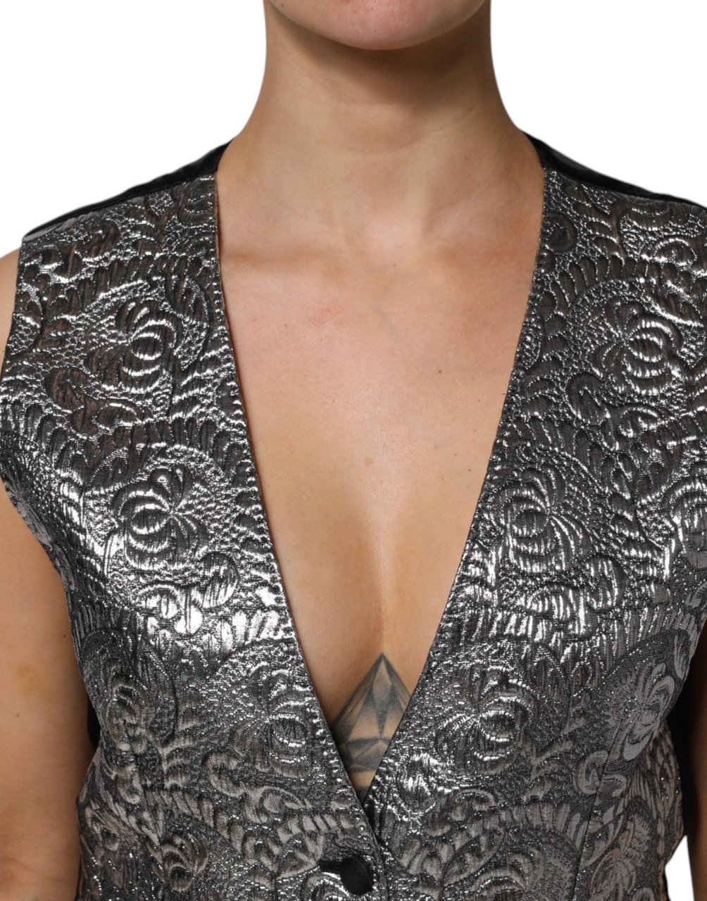 Dolce & Gabbana Silver Floral Jacquard Sleeveless Vest Top Grijs