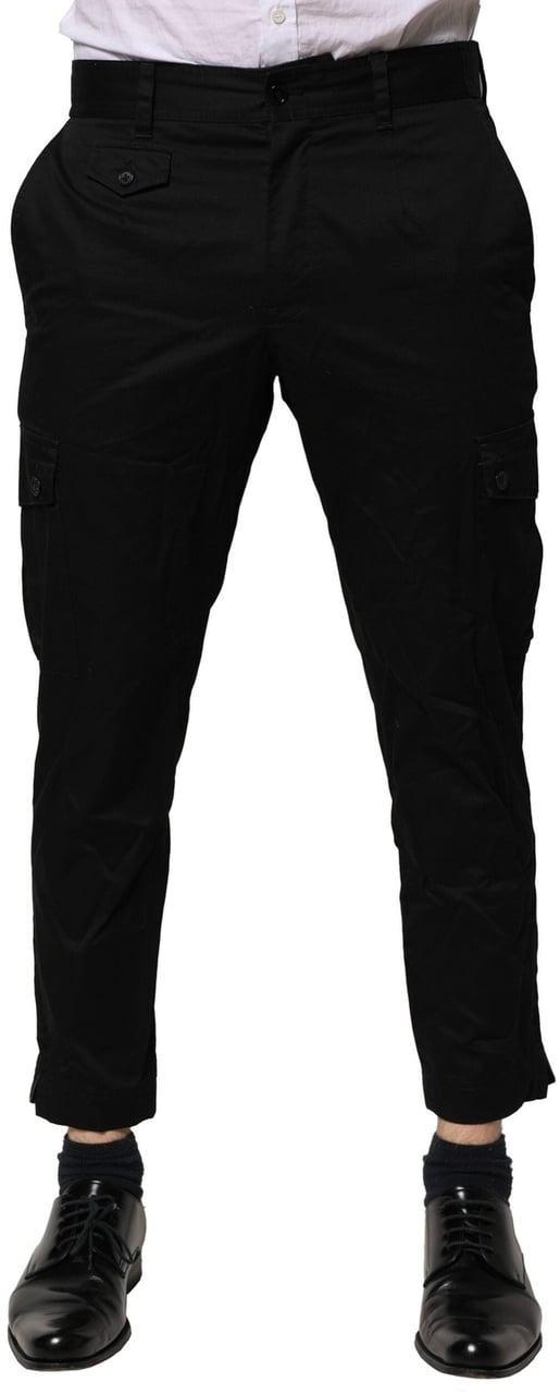 Dolce & Gabbana Black Cotton Dress Slim Formal Pants Zwart