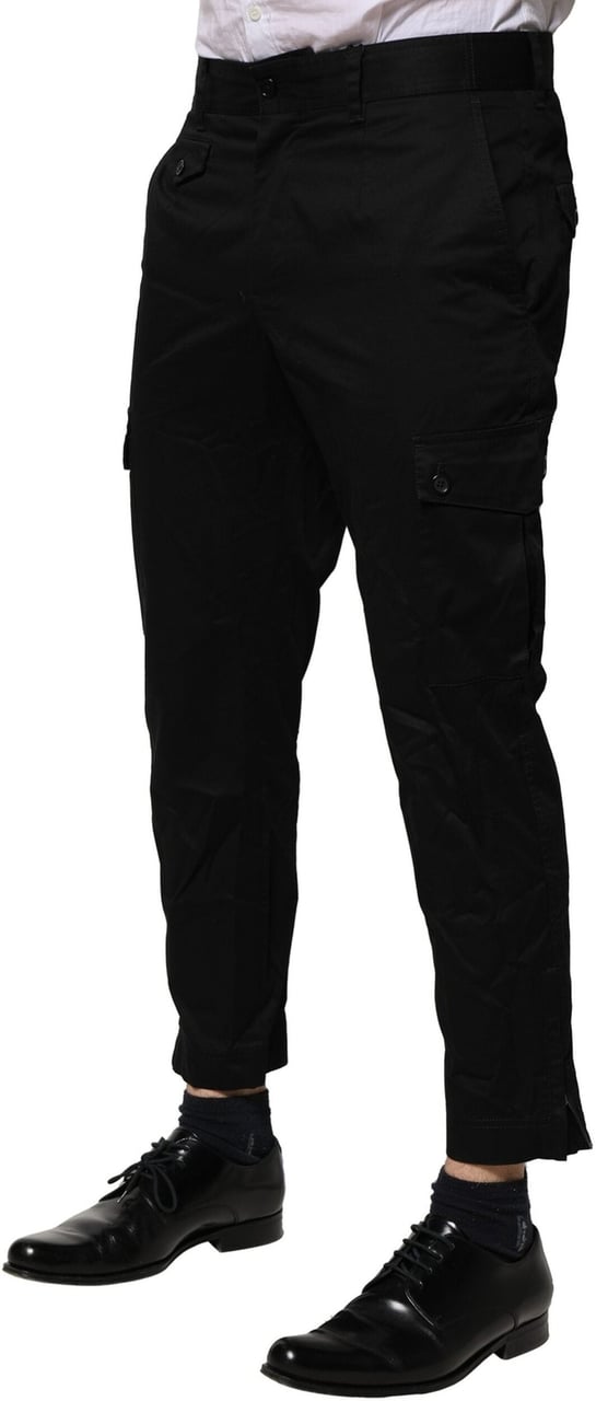 Dolce & Gabbana Black Cotton Dress Slim Formal Pants Zwart