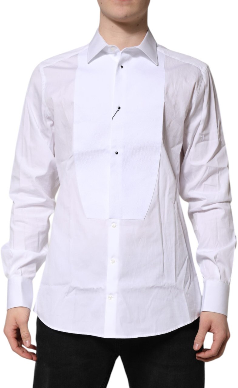Dolce & Gabbana White Silk Bib Poplin GOLD Men Formal Shirt Wit