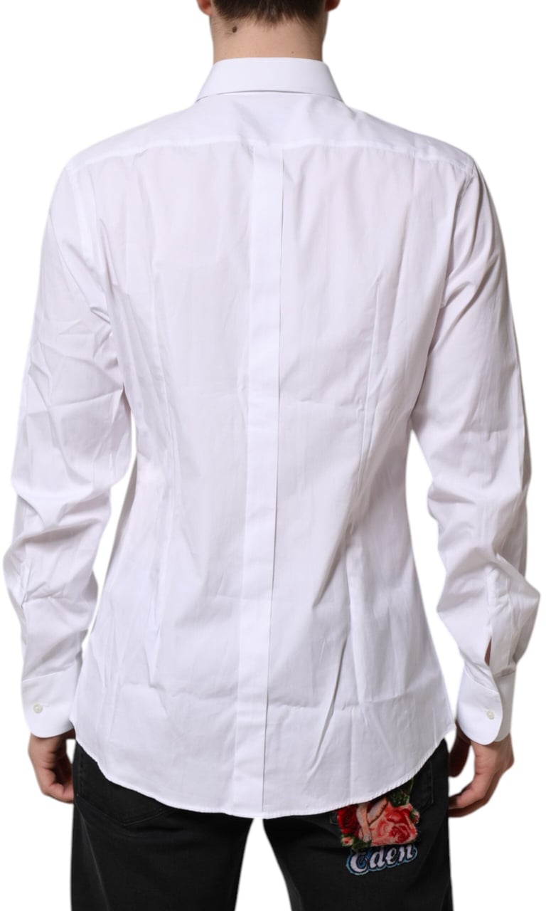 Dolce & Gabbana White Silk Bib Poplin GOLD Men Formal Shirt Wit