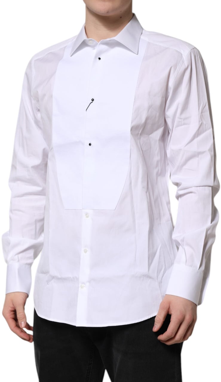 Dolce & Gabbana White Silk Bib Poplin GOLD Men Formal Shirt Wit