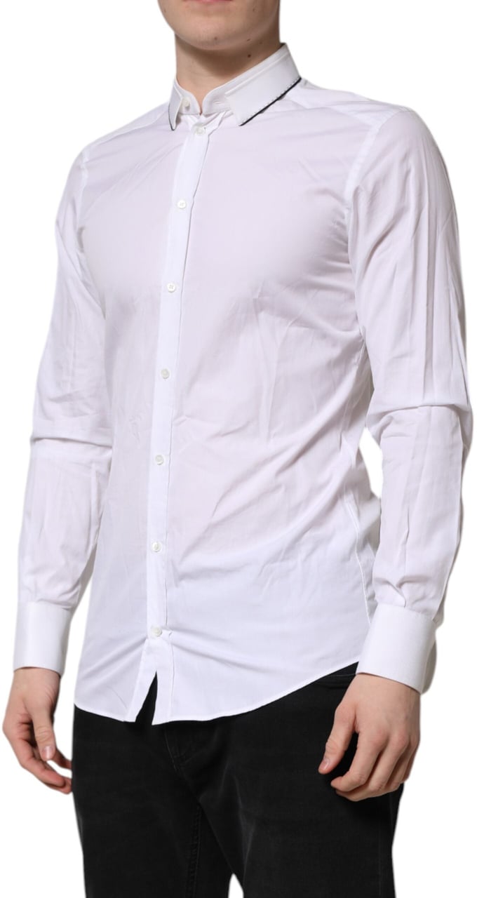 Dolce & Gabbana White Cotton GOLD Long Sleeves Formal Shirt Wit