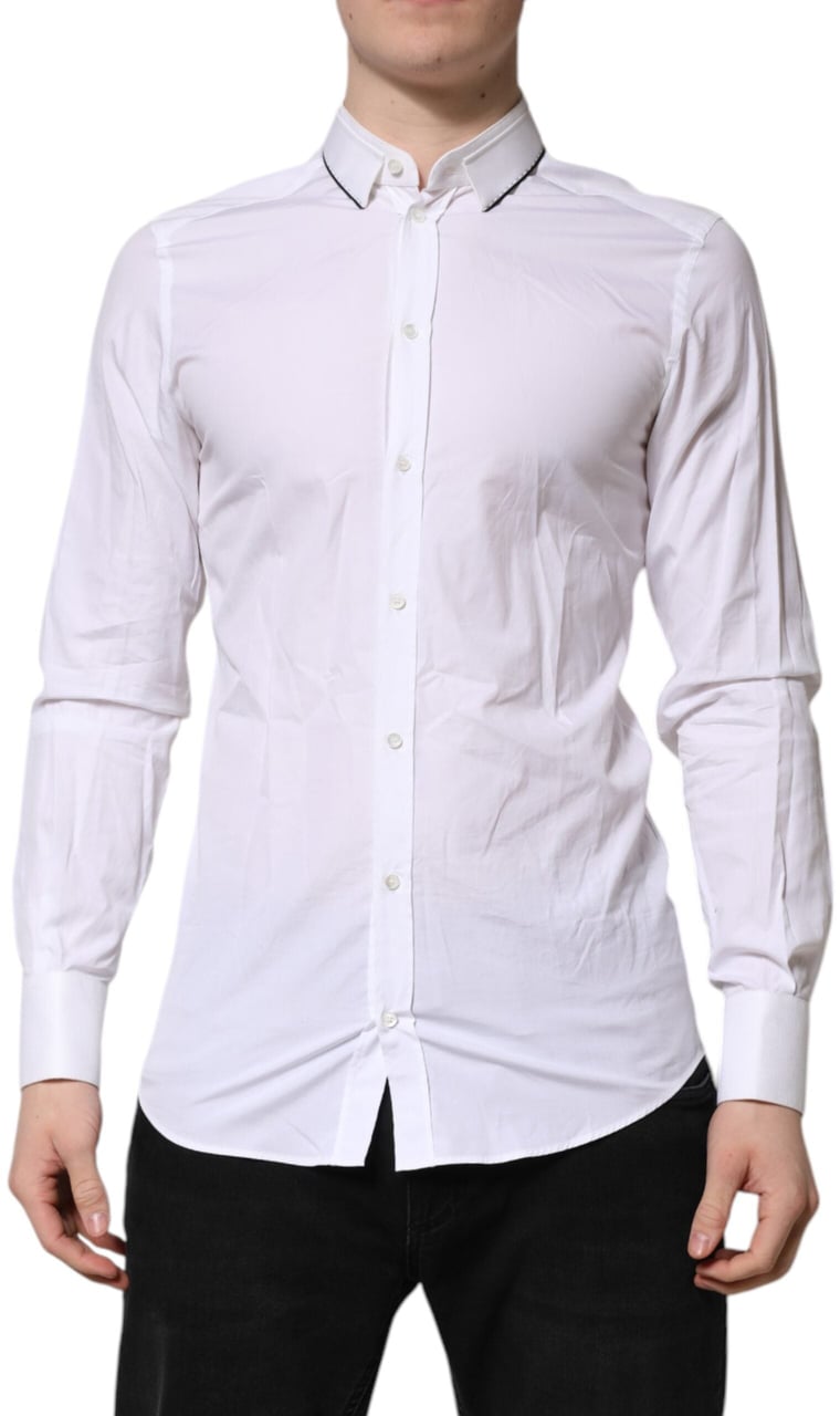 Dolce & Gabbana White Cotton GOLD Long Sleeves Formal Shirt Wit
