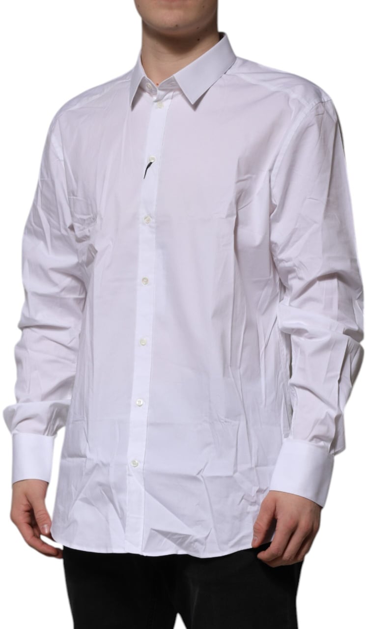 Dolce & Gabbana White Cotton GOLD Long Sleeves Formal Shirt Wit