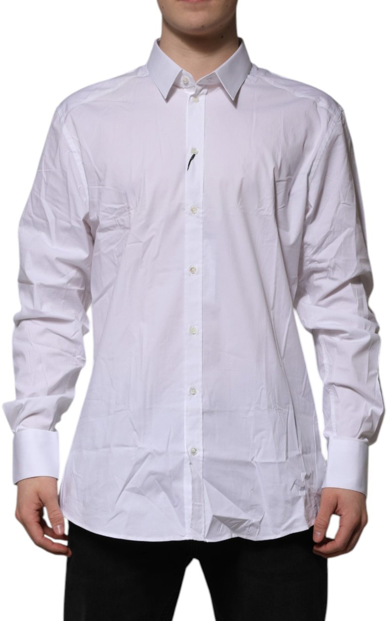 Dolce & Gabbana White Cotton GOLD Long Sleeves Formal Shirt Wit