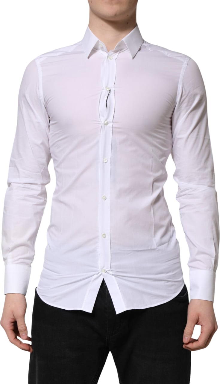Dolce & Gabbana White GOLD Long Sleeves Dress Men Formal Shirt Wit