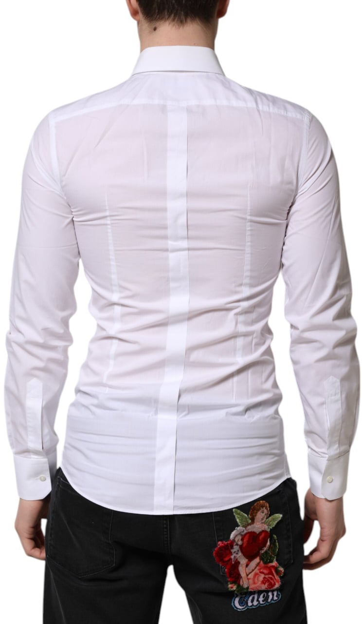 Dolce & Gabbana White GOLD Long Sleeves Dress Men Formal Shirt Wit