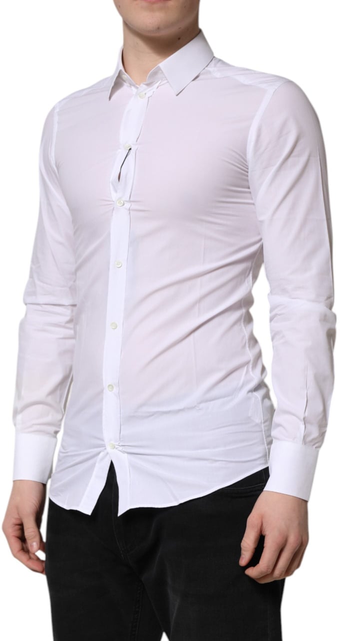 Dolce & Gabbana White GOLD Long Sleeves Dress Men Formal Shirt Wit