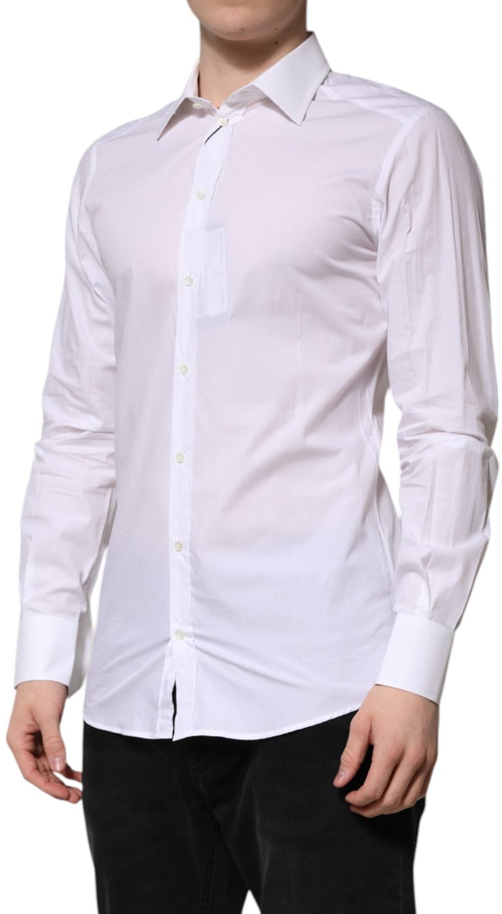 Dolce & Gabbana White GOLD Long Sleeves Dress Formal Shirt Wit
