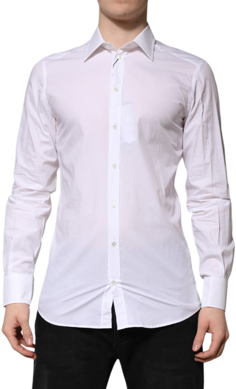Dolce & Gabbana White GOLD Long Sleeves Dress Formal Shirt Wit