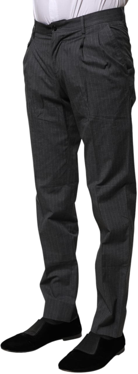 Dolce & Gabbana Gray Striped Cotton Formal Pants Grijs