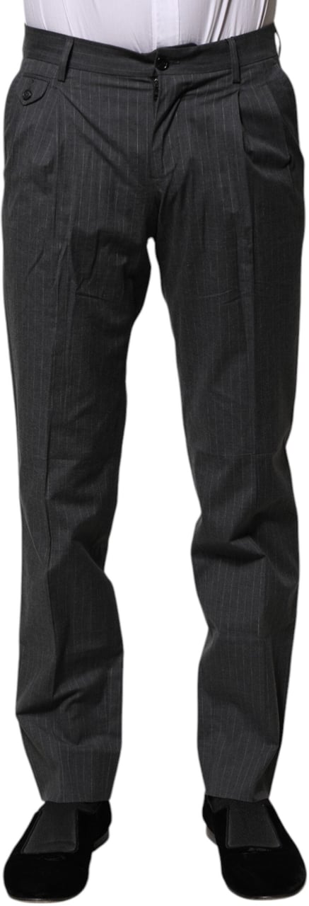 Dolce & Gabbana Gray Striped Cotton Formal Pants Grijs