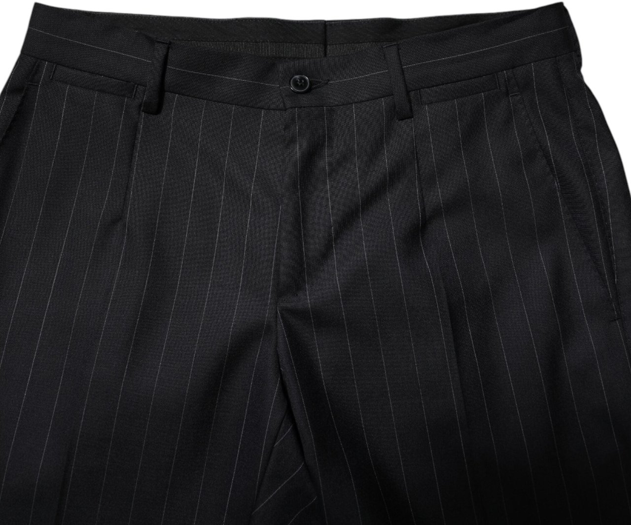 Dolce & Gabbana Black Wool Striped Formal Pants Zwart