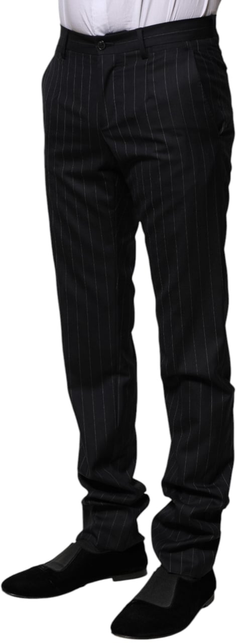 Dolce & Gabbana Black Wool Striped Formal Pants Zwart