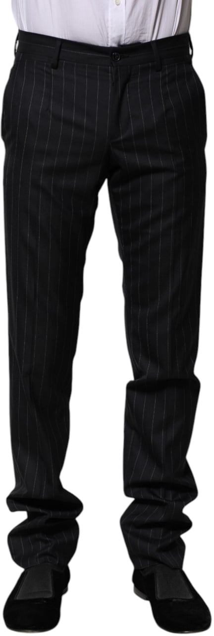 Dolce & Gabbana Black Wool Striped Formal Pants Zwart