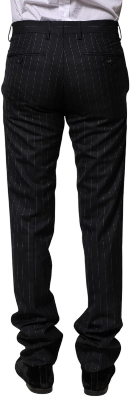Dolce & Gabbana Black Wool Striped Formal Pants Zwart