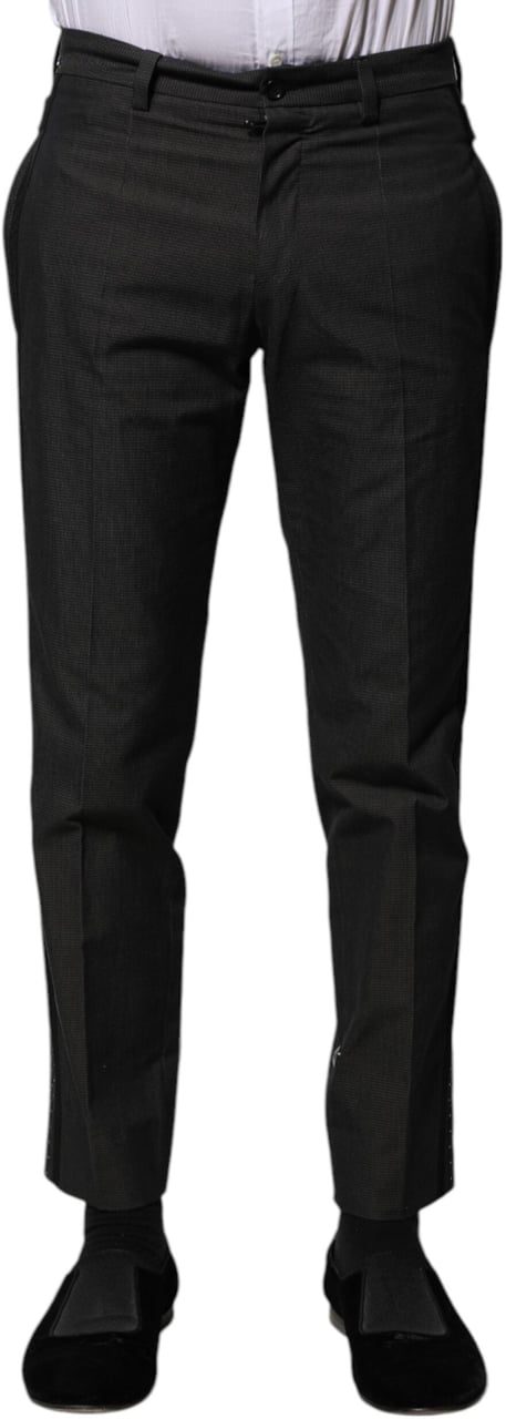 Dolce & Gabbana Gray Cotton Patterned Formal Pants Grijs