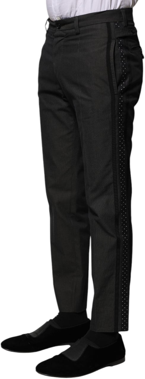 Dolce & Gabbana Gray Cotton Patterned Formal Pants Grijs