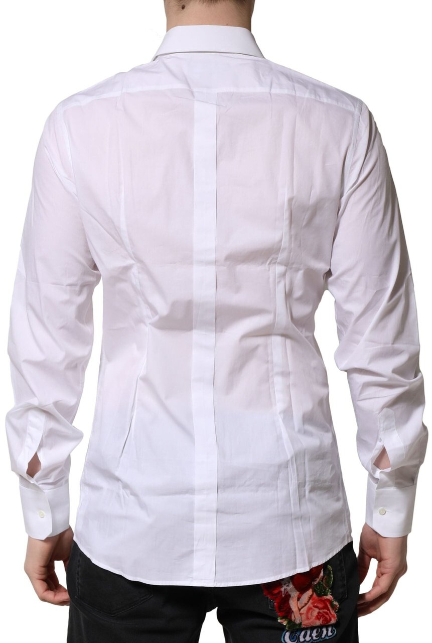 Dolce & Gabbana White Cotton Long Sleeves GOLD Formal Shirt Wit