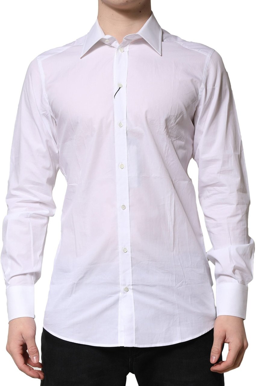 Dolce & Gabbana White Cotton Long Sleeves GOLD Formal Shirt Wit