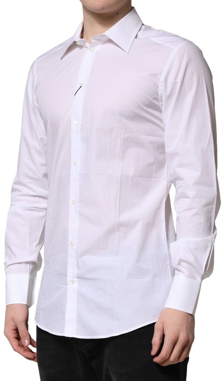 Dolce & Gabbana White Cotton Long Sleeves GOLD Formal Shirt Wit