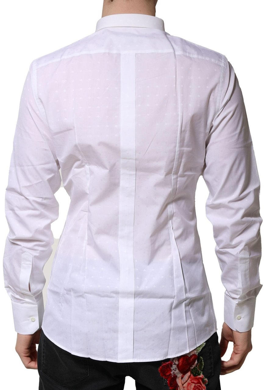 Dolce & Gabbana White Cotton GOLD Long Sleeves Formal Shirt Wit