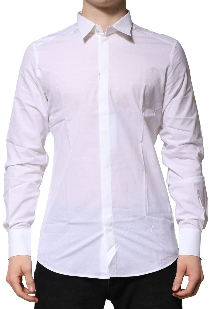 Dolce & Gabbana White Cotton GOLD Long Sleeves Formal Shirt Wit